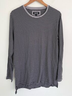 Zanerobe Flintlock Long Sleeve Striped Cotton Crew Neck Tee Shirt L Large Grey